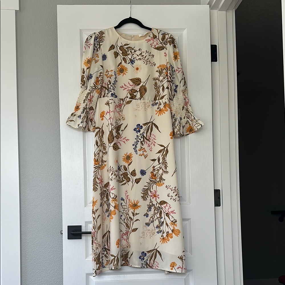 Bohme Brown Tan Ruffled Tiered Sundress with Bishop Sleeves